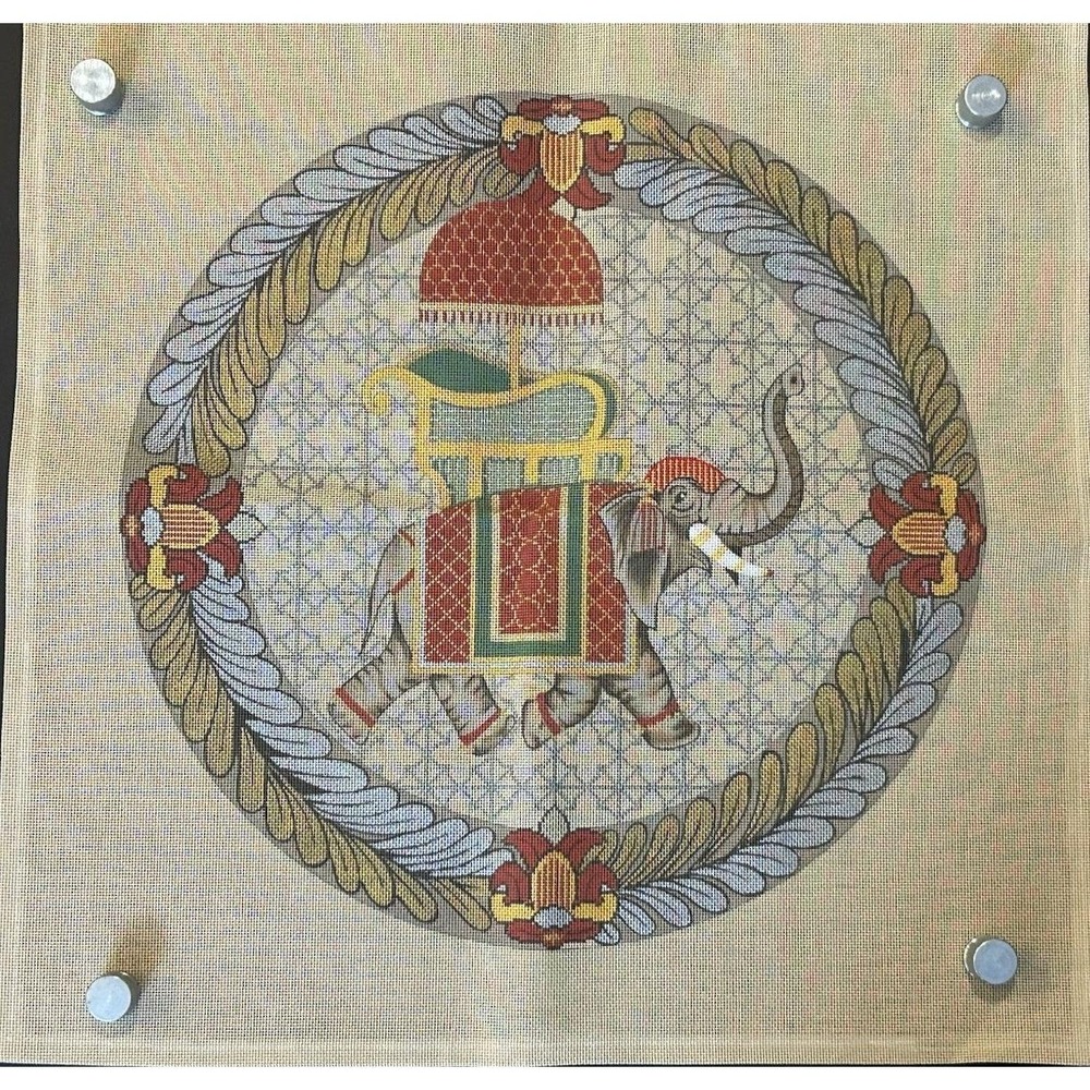 Needlepoint HandPainted SANDRA GILMORE Exotic Elephant 17" Diameter